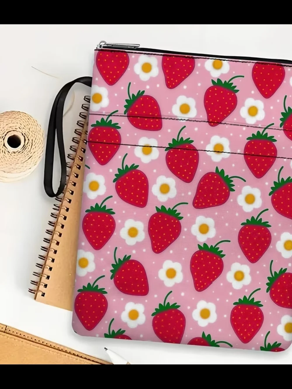 Pink Strawberry & Daisy Zip Pouch